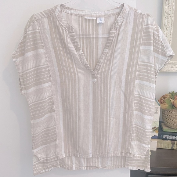 Sigrid Olsen Tops - Sigrid Olsen Linen Blend Blouse Top S neutral minimal striped